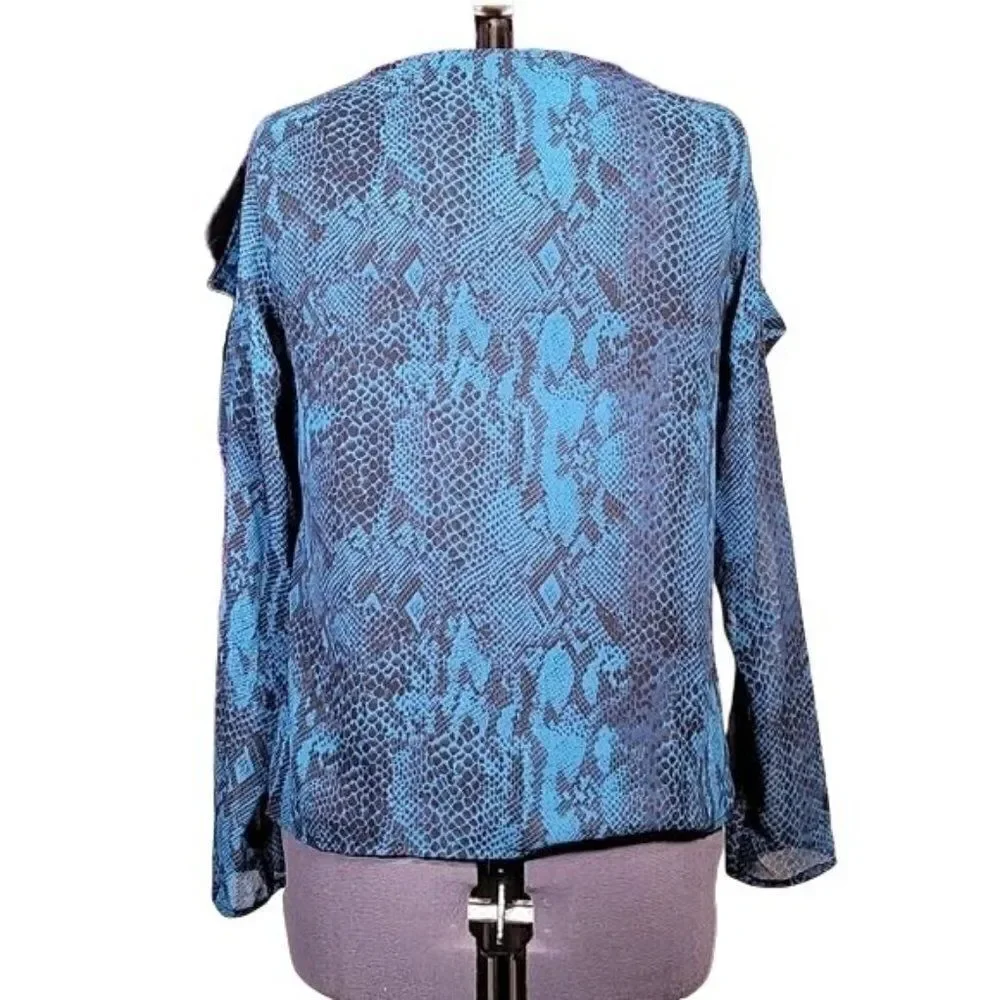 Thalia Sodi Snake-Print Ruffled-Sleeve Top Sz S
